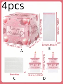 4/1pc Premium Durable Birthday Cash Gift Box, Pull-Out Birthday Card With 30 Clear Bags, Multi-Color Fun Surprise Cash Gift Box Set, Creative Party Decoration Gift, Suitable For Back To School, Party Supplies, Christmas, Halloween - Multiple Styles - View 10