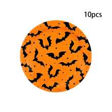 10pcs/30pcs/50pcs Halloween Orange And Black Bat Paper Plate, 7/9 Inch, Decorated With Orange And Black Bat Pattern, Disposable Paper Plate, Suitable For Halloween Parties, Day Of The Dead, Birthday And Holiday Table Decorations. - View 10