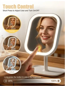 1pc LED Lighted Makeup Mirror, 3 Color Modes, Tabletop Vanity Mirror With Smart Touch Control, 360° Rotation, Storage Tray, Portable Travel Makeup Mirror, Rechargeable Foldable Detachable Vanity Mirror, Desk Makeup Mirror Replacement, Creative Valentine's Day/Women Gift - Multicolor - View 7