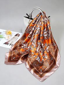 1pc Women's Fashion Chain & Rope Print 90*90cm Square Scarf, Versatile Printed Scarf For Spring & Autumn - Burgundy - View 8