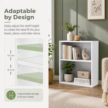 2 Tier Open Bookshelf, Adjustable Shelf Low Bookcase, 2-Cube Storage Cabinet For Living Room, Study & Office, White - A - View 5