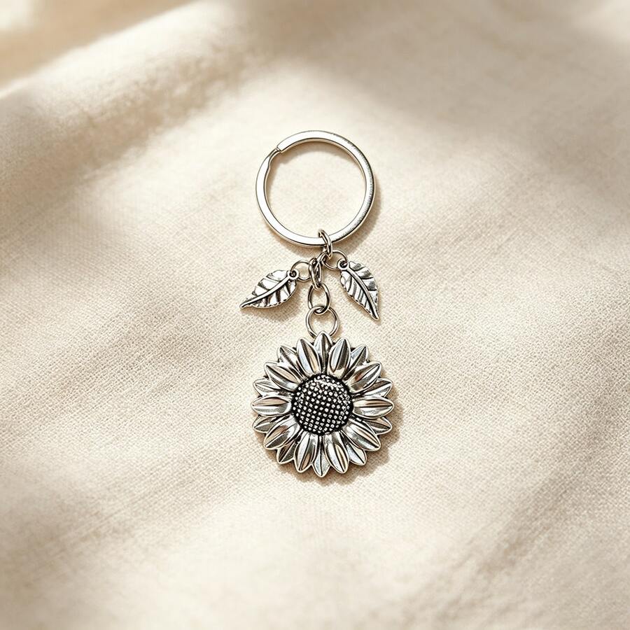 1pc Creative Popular Zinc Alloy Sunflower Flower Keychain, Small & Exquisite Pendant For Girls' Backpack, School Bag, Phone, Friendship Gift For Best Friend During Graduation Season - Antique Silver - View 1