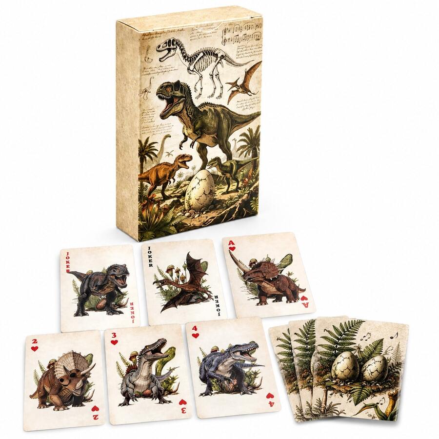 Vintage Dinosaur Theme Playing Cards Set | Exquisite Prehistoric Dinosaur Illustration Cards | Creative Tabletop Game Entertainment Cards | Suitable For Parties, Family Games, Travel Entertainment And Dinosaur Enthusiasts Collection - Multicolor - View 1