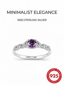 1pc Silver Amethyst & Cubic Zirconia Ring For Women, Fashionable and Versatile Accessory - Silver - View 1