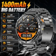 GAWSUG Rugged Smartwatch 1.7" HD 1400mAh Battery LED Flashlight Bluetooth Call Health Monitor IP68 Tactical Watch For Men Women - View 1