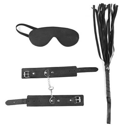 3PCS BDSM Restraints Set Adult Couple Sex Toys, SM Product, PU Leather Adjustable Restraining Handcuffs, SM Fun Whip, Eye Mask Blindfold, Sexual Restraint, Adult Sex Toys For Women Couples SM Games