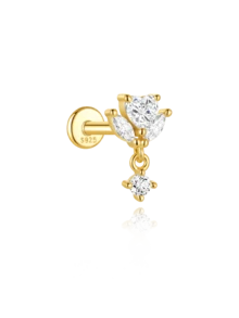 1pc 925 Sterling Silver Sparkling Zirconia Earrings Studs For Women 18K Gold Plated Flat Back Earring Tragus Conch Helix Piercing Birthday Gifts Jewelry - Gold - View 22