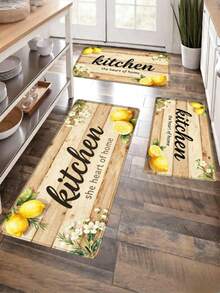 1 Pieza Alfombra de Piso de Cocina con Diseño Floral de Limón, a Prueba de Aceite, Impermeable, Antideslizante, Alfombra de Piso de Tira Larga para Cocina, Alfombra Antimanchas a Prueba de Aceite para Pies, Alfombra de Piso de Tira Larga con Impresión de Madera para Cocina - Cocina Limón - Ver 2
