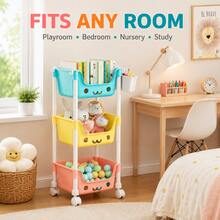 3-Tier & 5-Tier Rolling Storage Cart, Colorful Multi-Tier Toy Organizer With Wheels, Open Basket Storage Rack For Kids Room, Books, Snacks, Toys, Bedroom, Playroom & Nursery - View 12