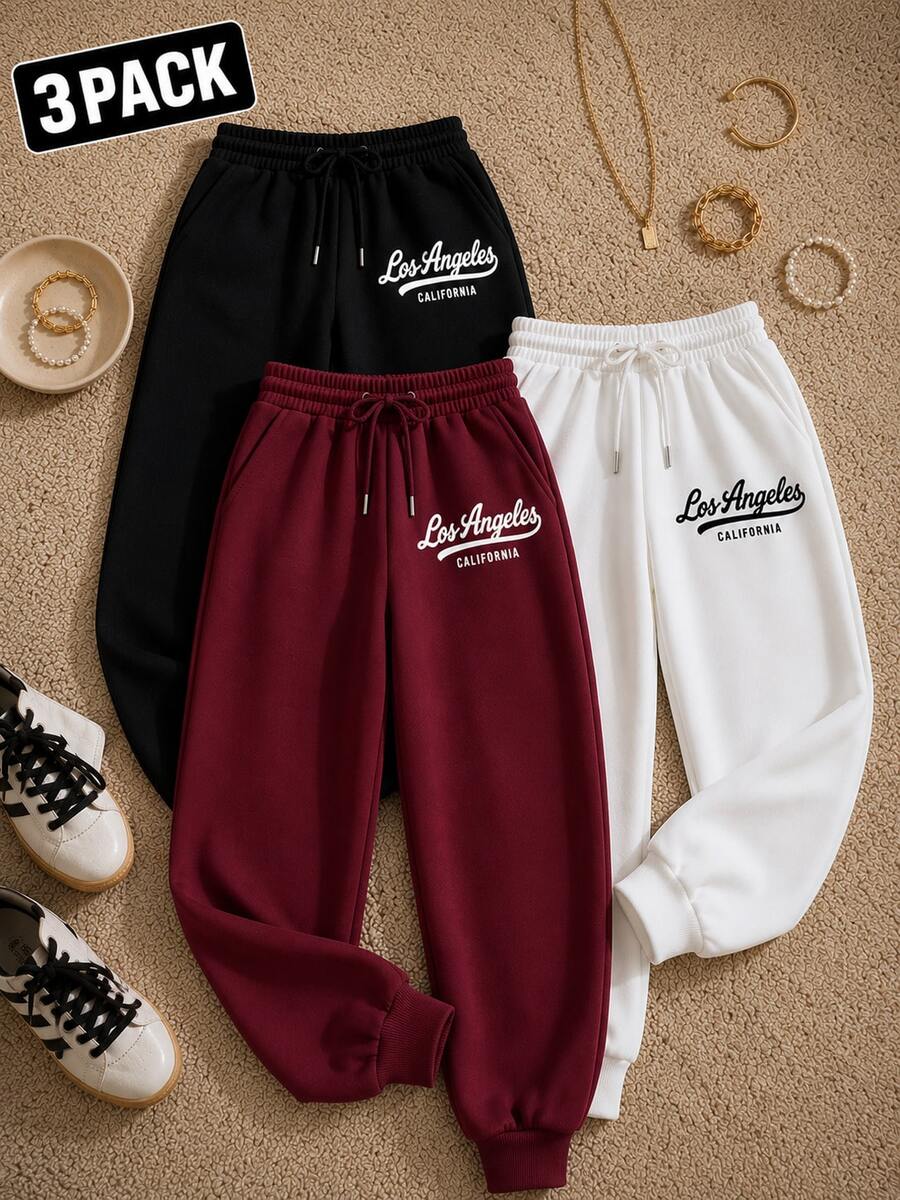 Women Sweatpants - Black, White, Wine - View 1