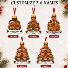 Custom Festive Christmas Gingerbread Family Ornament, Personalized 2-6 Family Names, Merry Christmas Tree Hanging Decor For Family Home And Holiday Party Celebrations, Customized Xmas Gingerbread Ornament, Customizable Holiday Keepsake Gift. - Style a - View 3