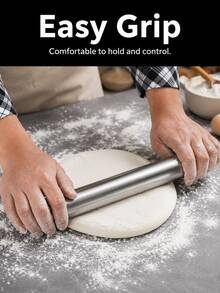 1pc Stainless Steel Rolling Pin, Non-Stick Baking Rolling Pin For Soft Candy, Pizza, Pie, Pastry, Dough, Cookies - Silver - View 3