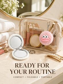 Plush Smiling Face Keychain Portable Mirror, Double-Sided Folding Pocket Makeup Mirror With Metal Clip, Cute Fluffy Bag Charm, Suitable For Handbags, Backpacks, School, Travel And Quick Touch-Ups, 7 Colors - Multicolor - View 11