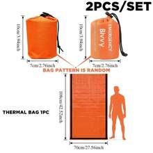 1pc/2pcs Waterproof Warm Emergency Sleeping Bag, Portable Lightweight Survival Bag, Windproof & Moisture-Proof Outdoor Camping Hiking Rescue Blanket, Green & Orange - Multicolor - View 10