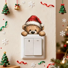1pc Christmas Light Switch Wall Sticker, Probe Snowman Reindeer Bear Fairy Self-Adhesive Switch Sticker, Removable Vinyl Art Mural Decoration, Suitable For Bedroom And Living Room Christmas Decorations. - Multicolor - View 10