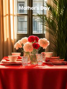 Thickened PEVA Rectangular Disposable Tablecloth, Waterproof And Oil-Resistant, Plaid And Solid Color Options, Suitable For Birthday Parties, Picnics, Weddings, Banquets, Home Dining Table Decoration, 9 Colors Available - Red - View 4