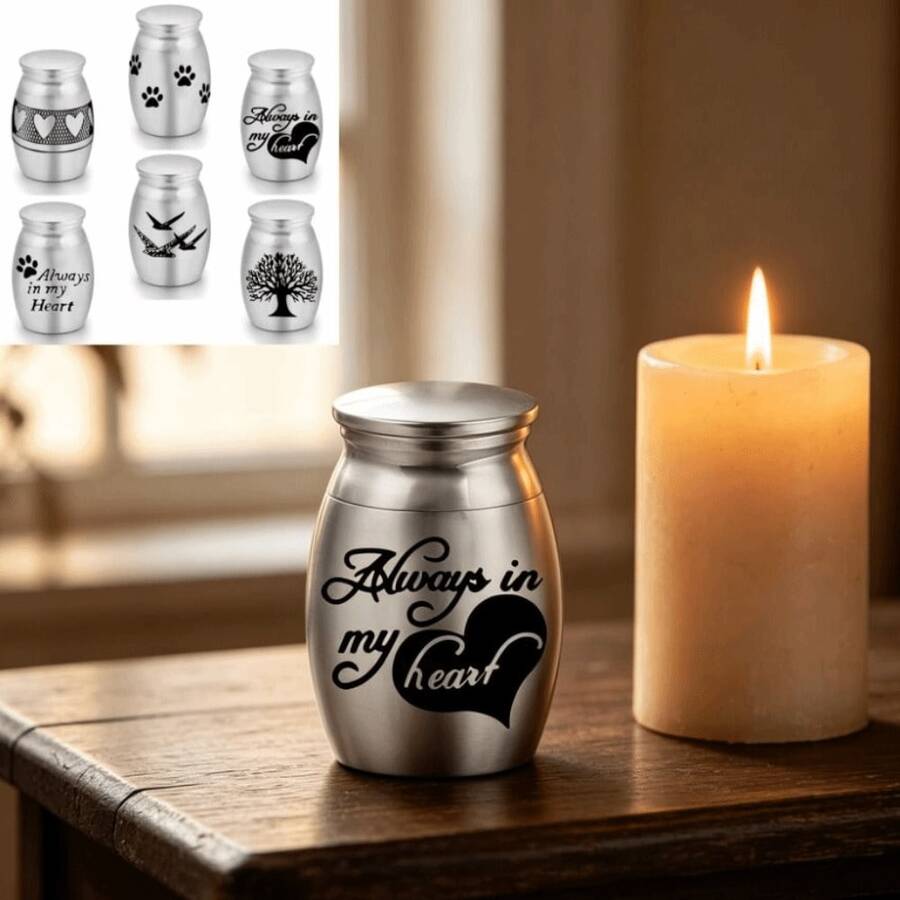 Stainless Steel Small Pet Urn Paw Bird Heart Tree Pattern Pet Cremation Keepsake Urn Memorial Ash Holder Container Jar For Dogs - Multicolor - View 1