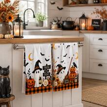 2/4/6pcs Cute Ghost Pattern Printed Kitchen Towels, Halloween, Can Be Used As Halloween Gifts, Halloween Decor, Super Soft Microfiber High Absorbent Tea Towels, Dish Cloths, Cleaning Towels, Hand Towels, Suitable For Cooking, Baking, Wiping Cleaning And Kitchen Decoration, Kitchen Accessories, Daily Essentials - Multicolor - View 2