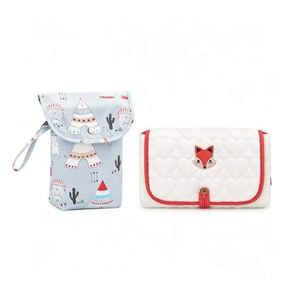 Benxoine 1 Set Baby Changing Pad With Cute Pattern Diaper Storage Bag Portable Travel Organizer For Newborn Care