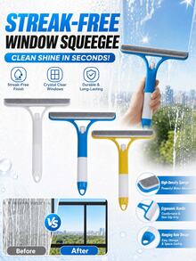 3-In-1 Multi-Function Glass Cleaning Set, Includes Spray Bottle, Squeegee, Brush And Sponge, Suitable For Cleaning Bathroom Mirrors, Windows And Car Windows, Suitable For Home, Bathroom And Kitchen Glass Cleaning - Multicolor - View 10