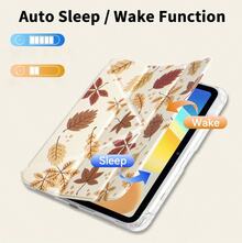 Y型折疊保護殼，適用於 iPad (A16) 11代 11吋、10代 10.9吋、Air 8 (M4) 11吋 2026、7代、8代、9代 10.2吋、Pro 11 2020-2022、Air 7/6 (M3/M2) 11吋，附筆槽，智慧保護殼，軟 TPU 背殼，自動喚醒/睡眠 - 秋天楓葉 - 查看 3