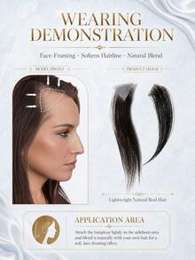 Men's Sideburn & Hairline Lace Patches, 2 Pieces Set, 100% Real Human Hair, Hand-Woven, Natural Texture, Lightweight Breathable Invisible Lace Base, Fills Sideburn & Hairline Gaps For A Fuller Look, Easy To Wear & Maintain. - Natural Black - View 4