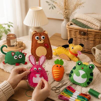 6Pcs Cotton Kids Sewing Kit, DIY Hand‑Sewn Animal Pendants Creative Handmade Craft Set, Perfect Birthday & Holiday Gift For Boys Girls Ages 6‑8