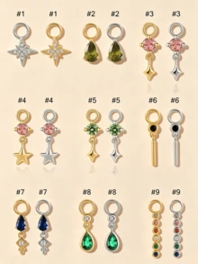 1条925纯银耳环连接链，搭配18K镀金可转换吊坠耳环，适合双耳洞佩戴 - 金色 - 查看 2
