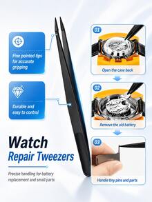 26pcs Watch Repair Tool Set, Includes Strap Removal & Replacement Tools, Battery Replacement Tools, Case Opening Pry Tools, And 20pcs Spring Bars In 14mm, 16mm, 18mm, 20mm, 22mm, Suitable For Watchmakers And DIY Enthusiasts - Black - View 4