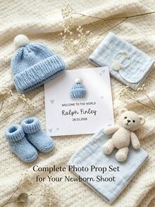 Personalized Baby Welcome Card With Unique 3D Hand-Knitted Tiny Hat, Custom Name & Date Birth Announcement Card, Soft Yarn Handcrafted Newborn Keepsake Photography Prop For Baby Shower Gender Reveal Nursery Decor Infant Arrival Souvenir Gift For Baby - New - View 9