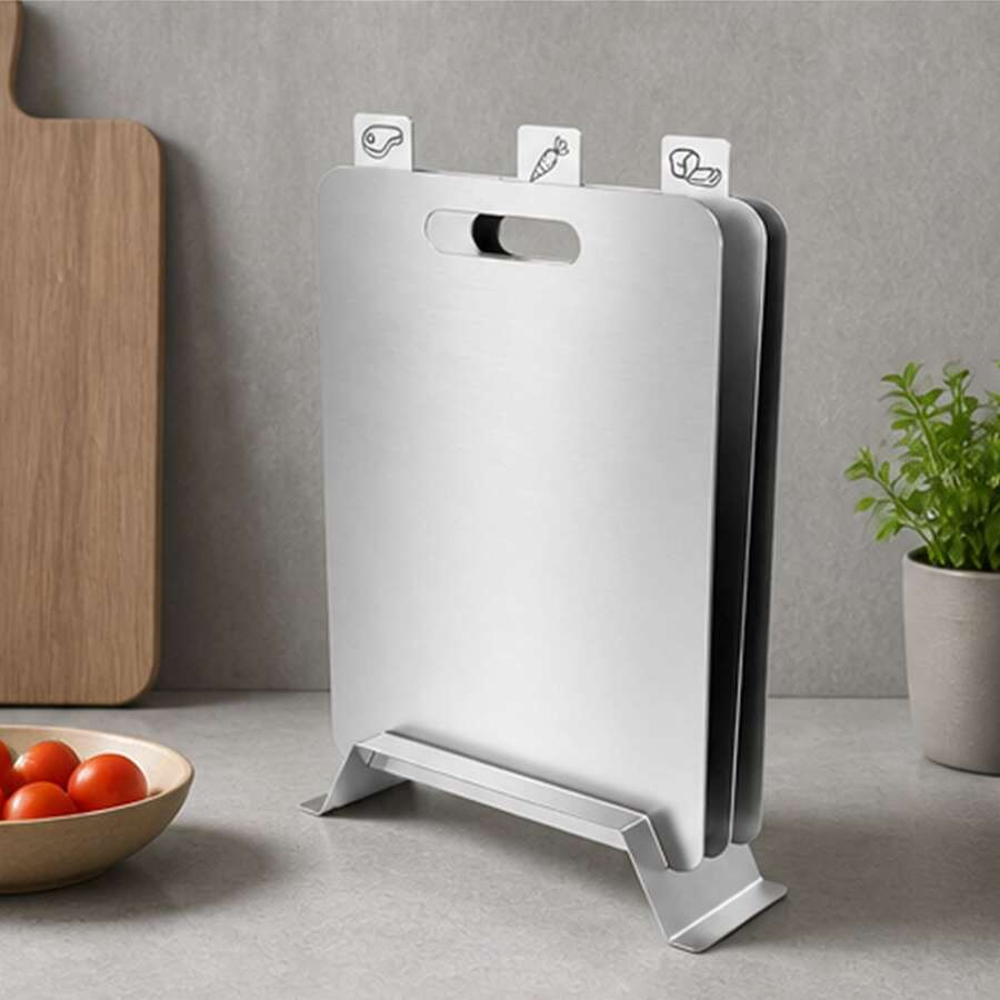 Three Pieces Kitchen-Specific Chopping Board, Made Of Pure Titanium Material (3 Chopping Boards + Stand), Suitable For Chopping Boards ,Kitchen Accessories. Chopping Board Set,Can Be Used For Cutting Fruits, Fish, Vegetables And Bread.Christmas - View 1
