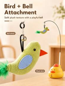 Cute Duck Shaped Interactive Cat Teaser Toy Set, Includes Bird-Shaped Cat Teaser Wand And Feather Bell - Multicolor - View 11