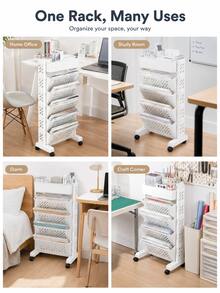 1pc Movable Classroom Desk Side Bookshelf, Wall Desk Book Combination Storage, Book Rack, Hanging Desk Side Trolley - White - View 9