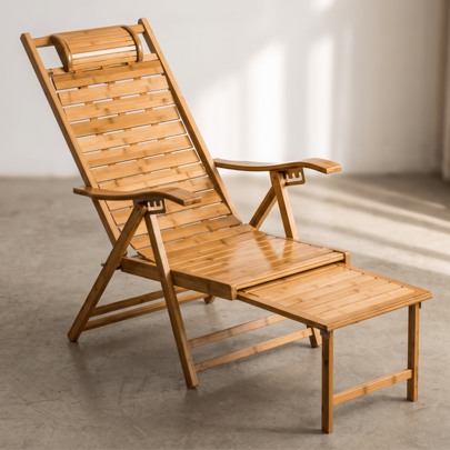 Chaise longue pliante en bambou pour extérieur, chaise de loisirs pliable en trois parties avec extension, chaise de camping portable pour balcon, jardin, terrasse, plage et vacances