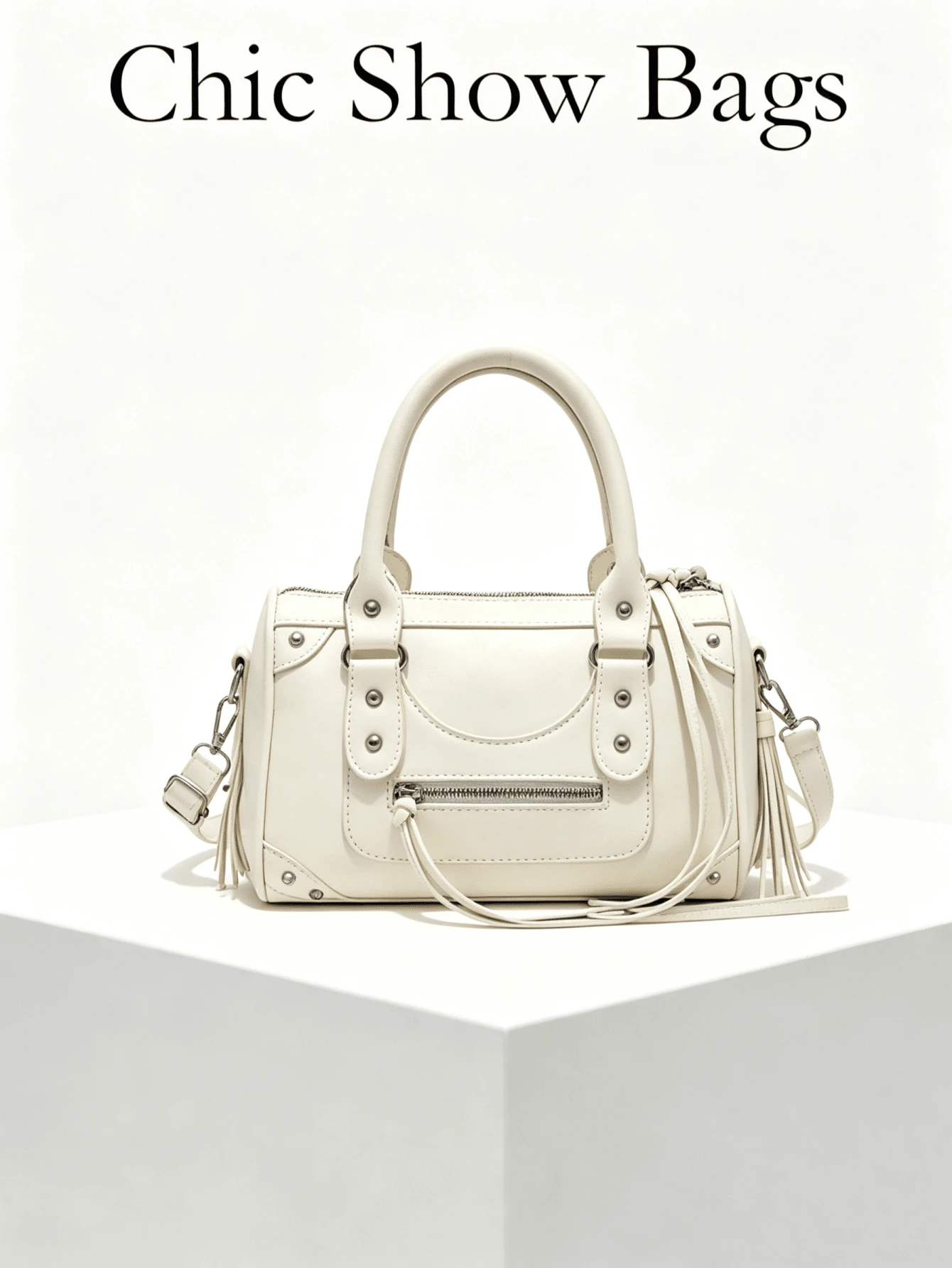 Women's Handbag And Crossbody Bag, Boston Barrel Bag, Studded Decor And Tassels, Detachable Shoulder Strap, Street Style, Suitable For Women And Girls Daily Wear And Party All Seasons
