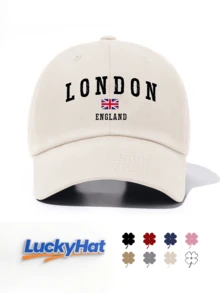 1pc Unisex Vintage Baseball Cap - "London England" And Union Jack Design, Soft Adjustable Hat, Perfect For UK Travel Souvenir And Gift - LONDON - View 2