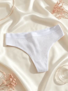 6pcs Women's Ribbed Thong Panties, Loose Fit With Elastic Waistband, Suitable For Daily Wear And Home Underwear Set - Multicolor - View 4