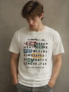Damen-T-Shirt aus 100 % Baumwolle, Kurzarm, Rundhalsausschnitt, religiöser Aufdruck "Nur Gott kann uns retten", lässiges Oberteil, Damen-Herbstmode, direkter lokaler Versand - Weiss - Übersicht 4