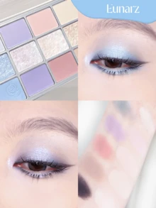 Palet Eyeshadow Eunarz 15 Warna, Palet Makeup All-In-One Matte Shimmer Metallic Berpigmen Tinggi, Cocok untuk Siang dan Malam, Tahan Lama dan Tidak Mudah Mengkerut - #PA132 PALET BIRU-UNGU - View 4