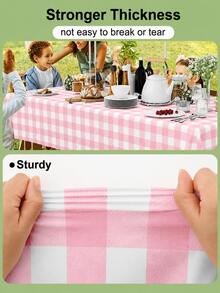 Thickened PEVA Rectangular Disposable Tablecloth, Waterproof And Oil-Proof, Plaid Pattern And Solid Color Options, Suitable For Birthday Party, Picnic, Wedding Banquet, Home Dining Table Decoration, 9 Colors Available - Pink Plaid - View 3