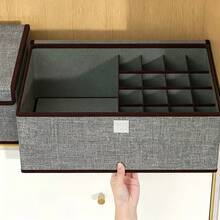 3/2/1pc Large Size Underwear & Socks Divider Storage Box With Lid, Minimalist Style Rectangular Foldable Underwear & Socks Storage Basket, Drawer-Style Divider Storage, Attractive Organizer Box, Suitable For Home And Dorm Use (17 Compartments) - Grey - View 5
