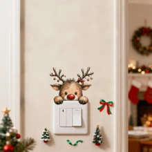 1pc Christmas Light Switch Wall Sticker, Probe Snowman Reindeer Bear Fairy Self-Adhesive Switch Sticker, Removable Vinyl Art Mural Decoration, Suitable For Bedroom And Living Room Christmas Decorations. - Multicolor - View 8