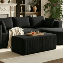 ATOMHOME Only Ottoman! Sofa Ottoman, Upholstered Corduroy Cloud Ottoman For Sofa Couches, Modern Boneless Ottoman Bench End Of Bed Bench, Oversized Sectional Sofa Footrest, Minimalist Rectangle Coffee Table For Living Room Bedroom Entryway, Room Deocr, Black - Black - View 2