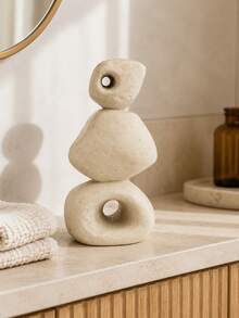 1pc Abstract Stacked Stone Sculpture, Beige Hollow Geometric Statue, Organic Modern Wabi Sabi Tabletop Decor For Living Room Coffee Table Bookshelf Entryway Console, Neutral Minimalist Home Accent - Multiple Models - View 7