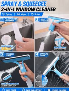 3-In-1 Multi-Function Glass Cleaning Set, Includes Spray Bottle, Squeegee, Brush And Sponge, Suitable For Cleaning Bathroom Mirrors, Windows And Car Windows, Suitable For Home, Bathroom And Kitchen Glass Cleaning - Multicolor - View 8