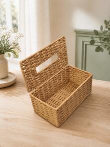 1pc Handwoven Wicker Tissue Box Cover With Removable Lid, Large Dustproof Facial Tissue And Napkin Holder, Boho Farmhouse Decor For Living Room, Bathroom, Bedroom, Kitchen, Office And Dining Table - Multicolor - View 2