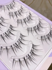 5 Pairs Airy Manga Little Devil False Eyelashes, Natural Air‑Light Clear Thin Band Strip Lashes, Soft Comfortable Reusable Handmade Eye Lashes For Daily Eye Makeup - Black - View 5