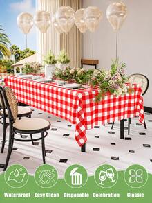 Thickened PEVA Rectangular Disposable Tablecloth, Waterproof And Oil-Proof, Plaid Pattern And Solid Color Options, Suitable For Birthday Party, Picnic, Wedding Banquet, Home Dining Table Decoration, 9 Colors Available - Red Plaid - View 5