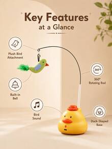 Cute Duck Shaped Interactive Cat Teaser Toy Set, Includes Bird-Shaped Cat Teaser Wand And Feather Bell - Multicolor - View 12