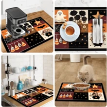 1pc Dish Drying Mat, Coffee Machine Mat, Halloween Theme Cartoon Table Mat, Kitchen Countertop Absorbent Mat, Dish Drainer Mat, Tabletop Scratch-Resistant Protective Mat, Holiday Decorative Table Mat, Multi-Purpose Drying Mat, Home Gift, Desktop Decoration - XYLSD-984 - View 11